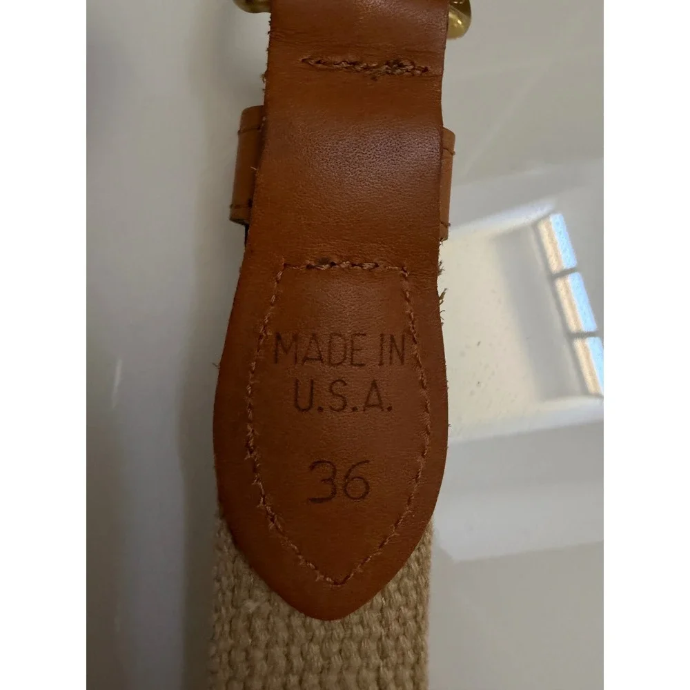 Zeppelin Mahi Mahi Fish Canvas Leather Belt Mens 36 Tan Navy Blue Nautical USA